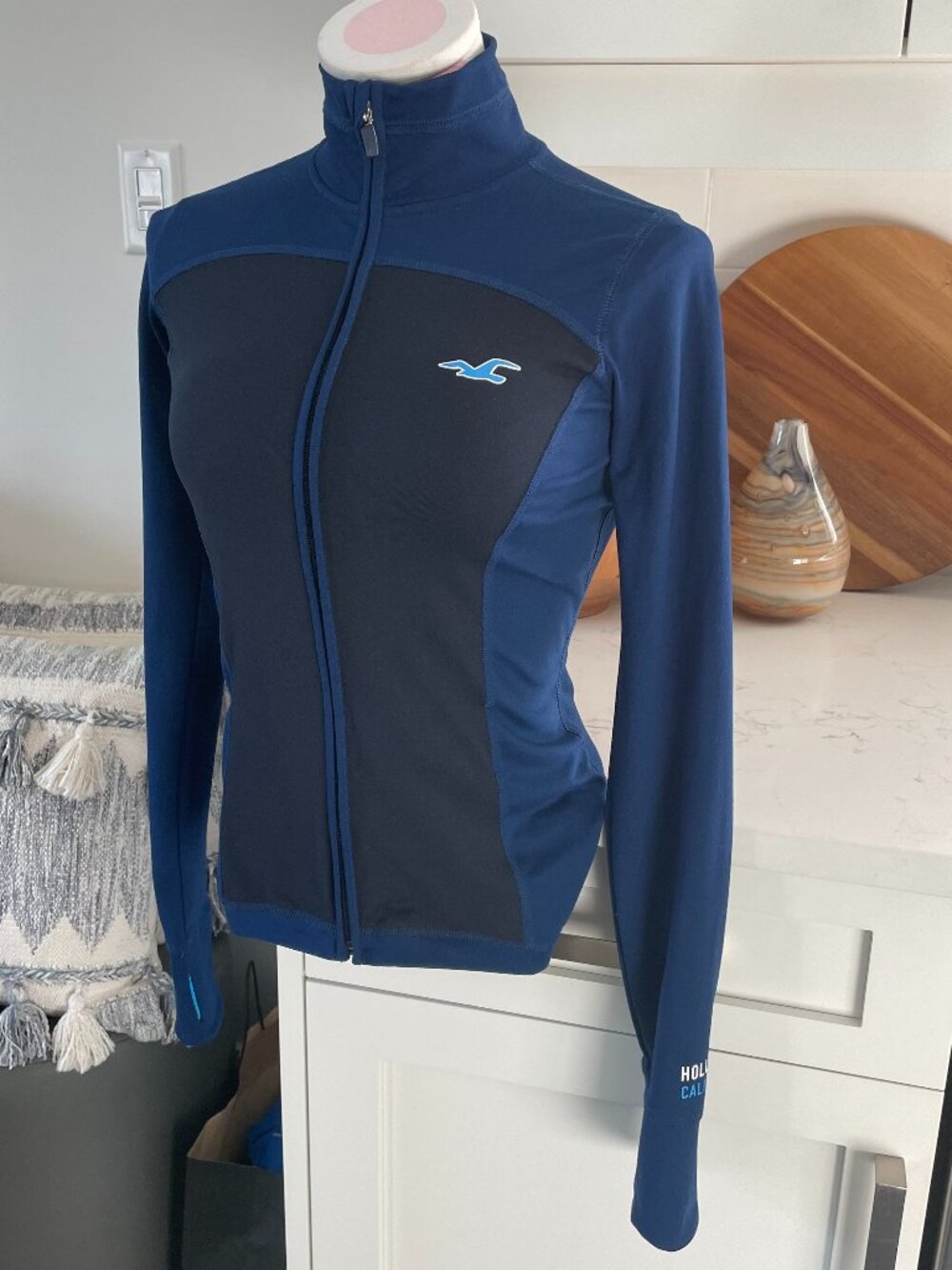 Hollister California Sport Hi Nk Full Zip Fitted Jacket Colorblock Blue Black XS
